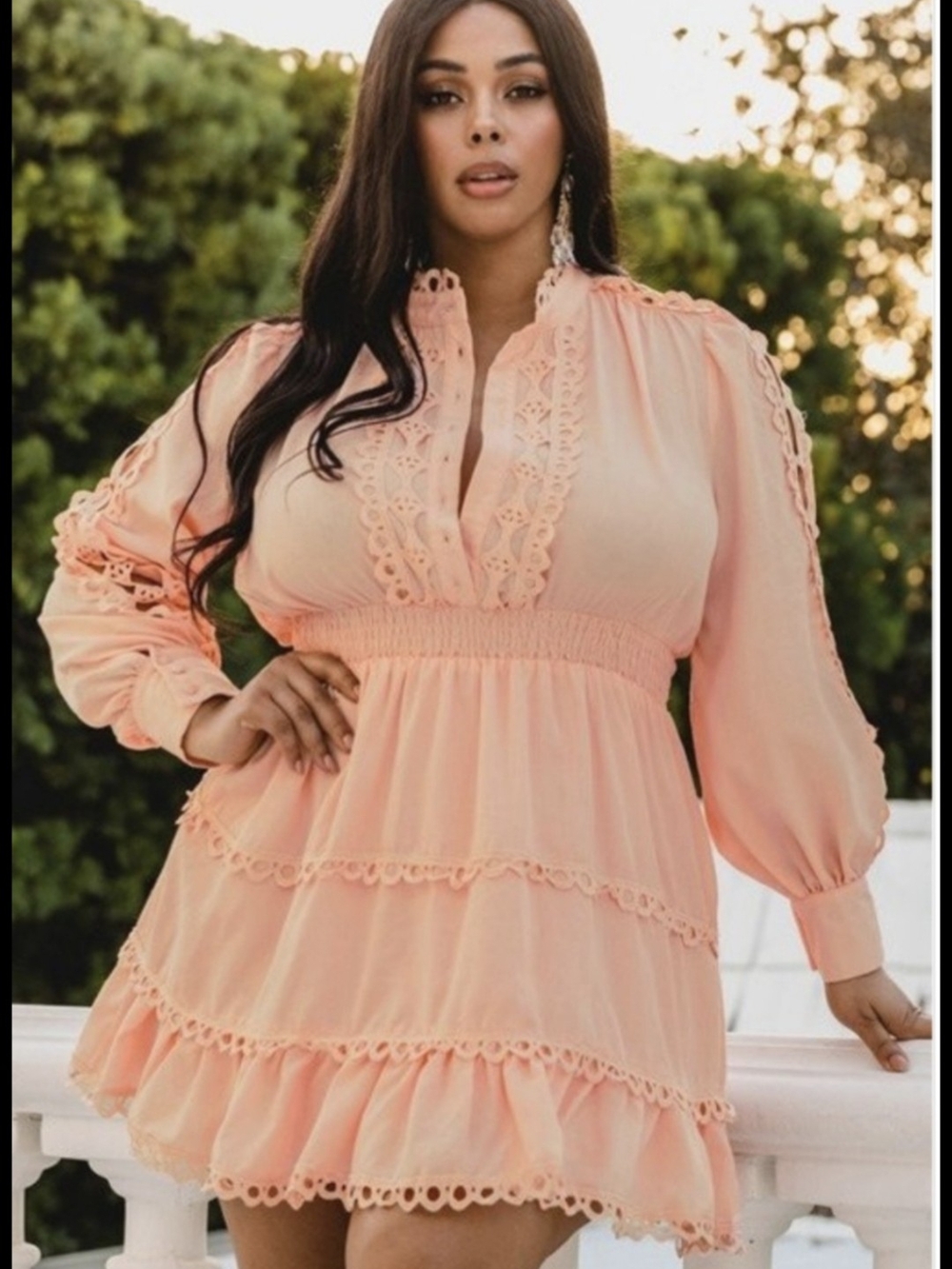 Elegant Peach Lace-Trim Mini Dress - Women